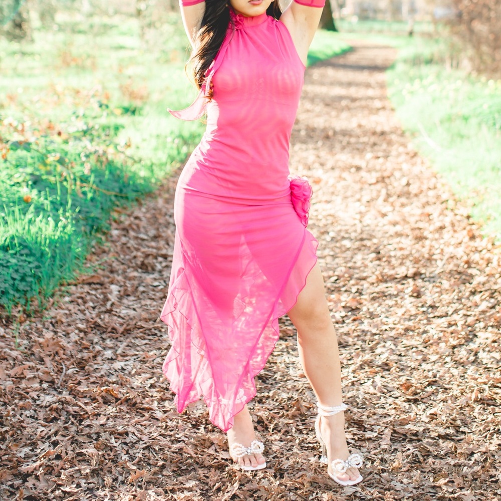 Hot pink mesh dress